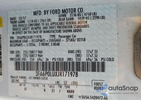 2018 Ford Fusion Se Hybrid z USA, uszkodzony, nr VIN 3FA6P0LUXJR171978